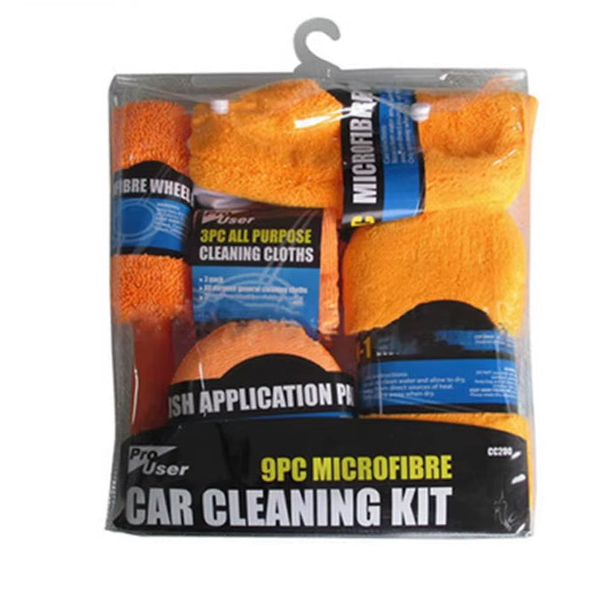 9Pcs Car Wash Cleaning Kits Microfiber Towels Blush Sponge Wash Glove Polish Care Applicator Pads Auto Detailing Washing Tools