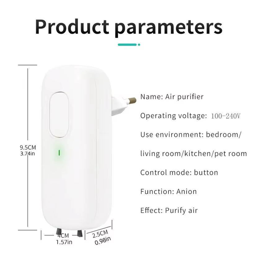 Mini Anion Purifier, Plug-In Air Purifier with Negative Ion Generator Odor Remove for Home, Toilte, Bedrooms, Bathrooms and Pet