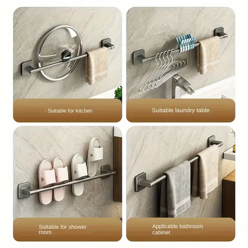 Wall Mounted Towel Rack Bathroom Storage Rack No Drilling Bathroom Horizontal Bar Towel Rack Kitchen Bathroom Accessories