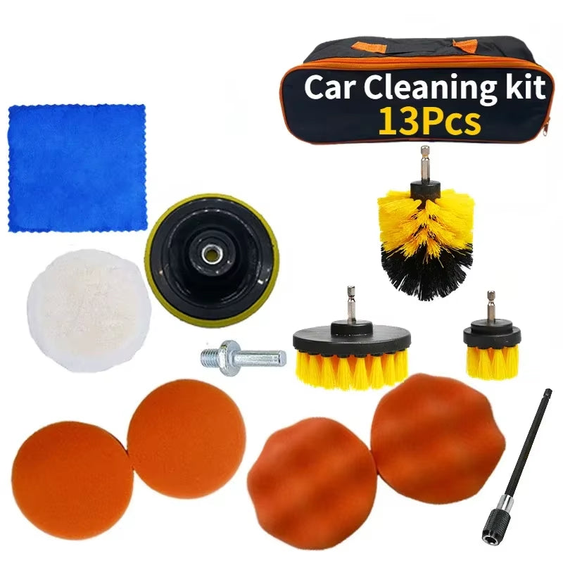 PWS New Car Cleaning Kit Scrubber Drill Detailing Brush Set Air Conditioner Vents Towel Polisher Car Auto Detailing Tools