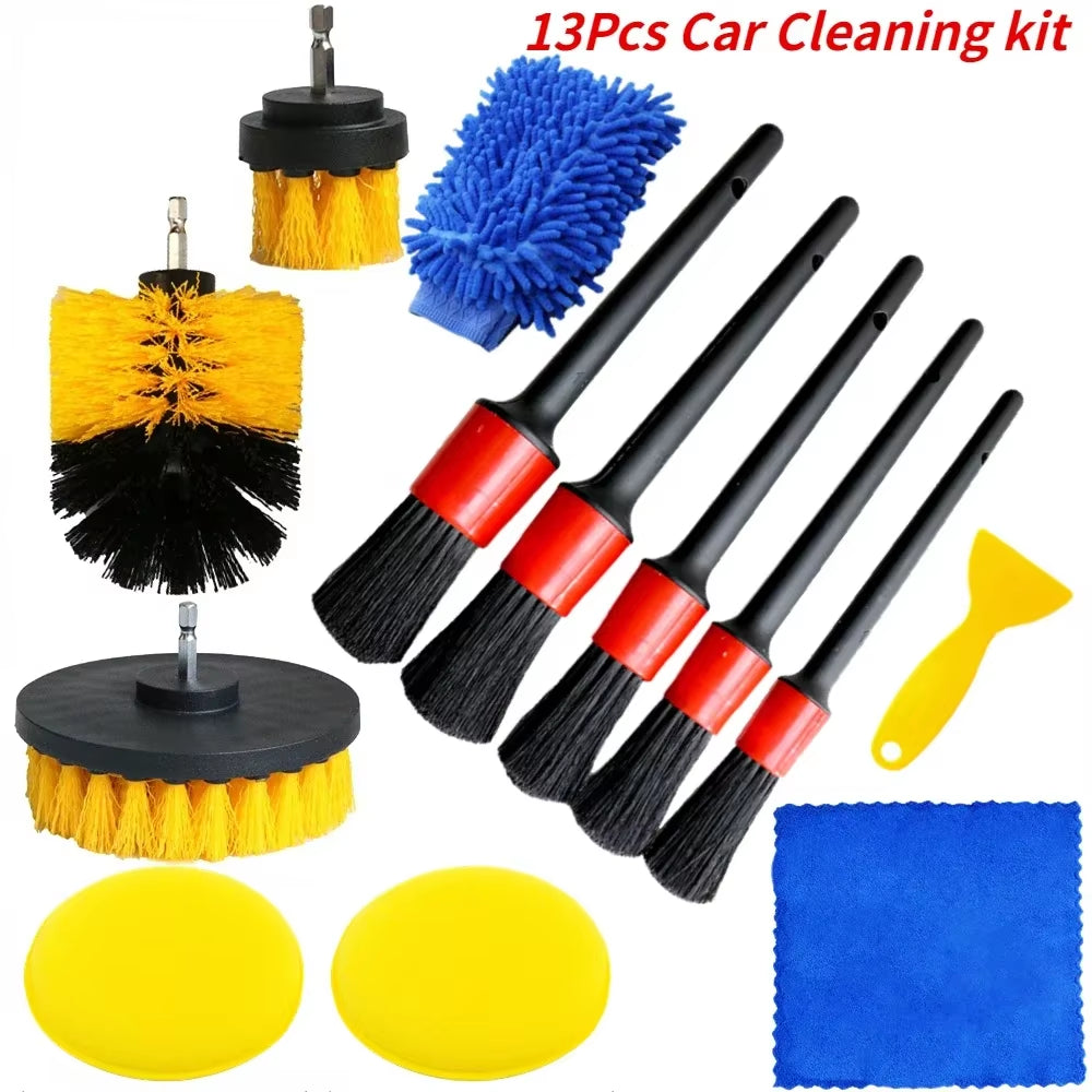 PWS New Car Cleaning Kit Scrubber Drill Detailing Brush Set Air Conditioner Vents Towel Polisher Car Auto Detailing Tools