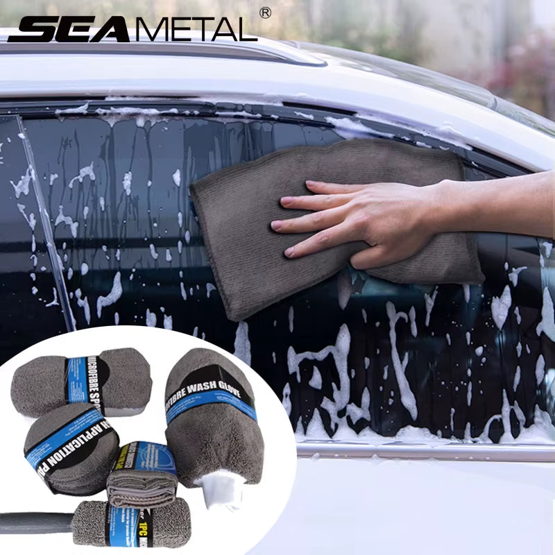 9Pcs Car Wash Cleaning Kits Microfiber Towels Blush Sponge Wash Glove Polish Care Applicator Pads Auto Detailing Washing Tools