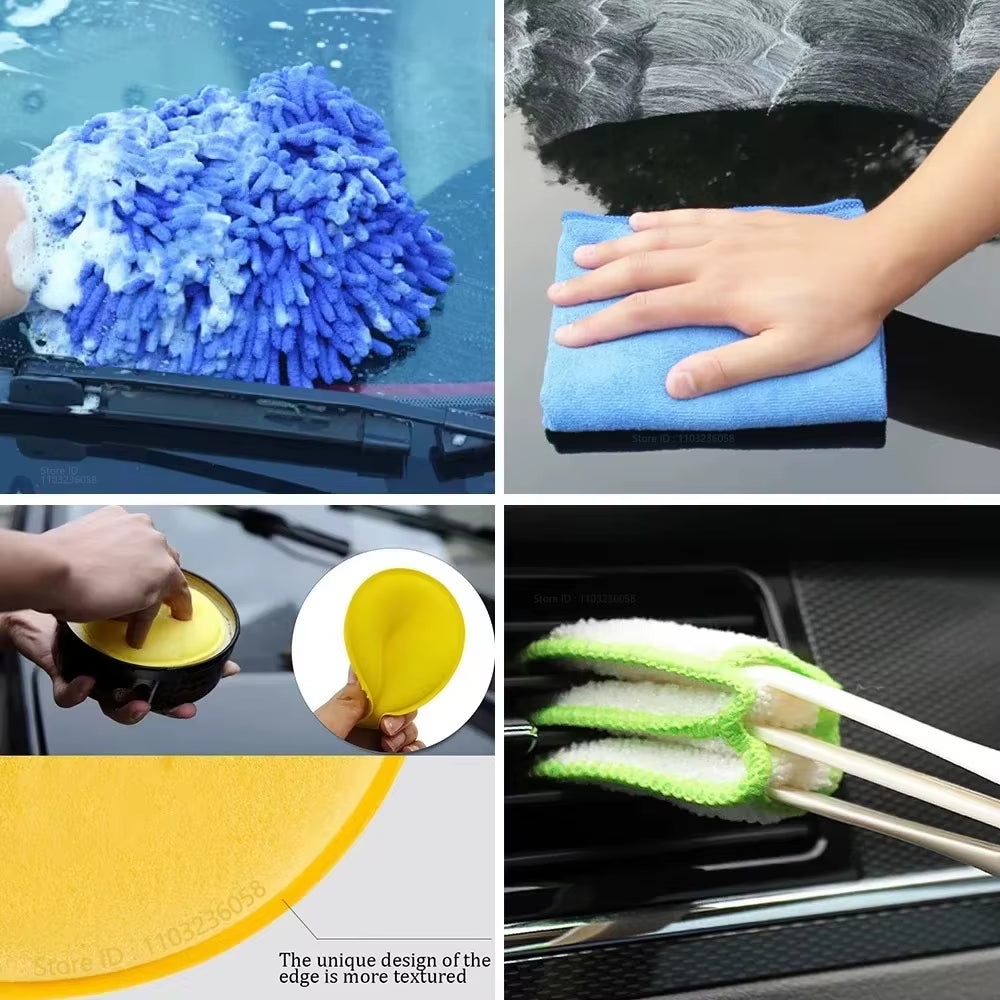 PWS New Car Cleaning Kit Scrubber Drill Detailing Brush Set Air Conditioner Vents Towel Polisher Car Auto Detailing Tools