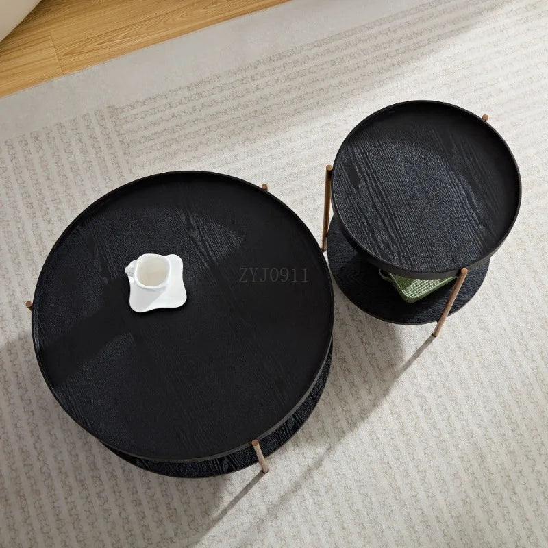 Couchtisch-Set 2-teilig Rund Modern Verschachtelt Wohnzimmer Beistelltisch Schwarz