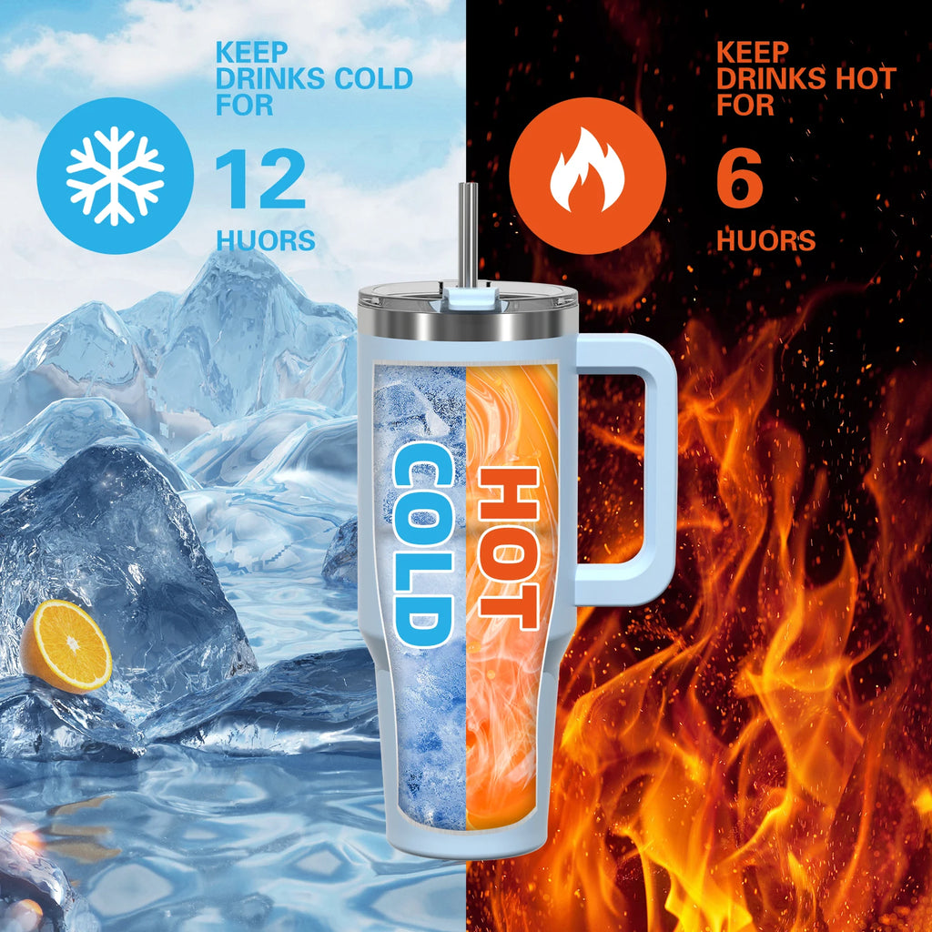 Thermobecher 0,9-1,2L Griff Strohhalm Edelstahl Vakuum Isoliert Kaffee