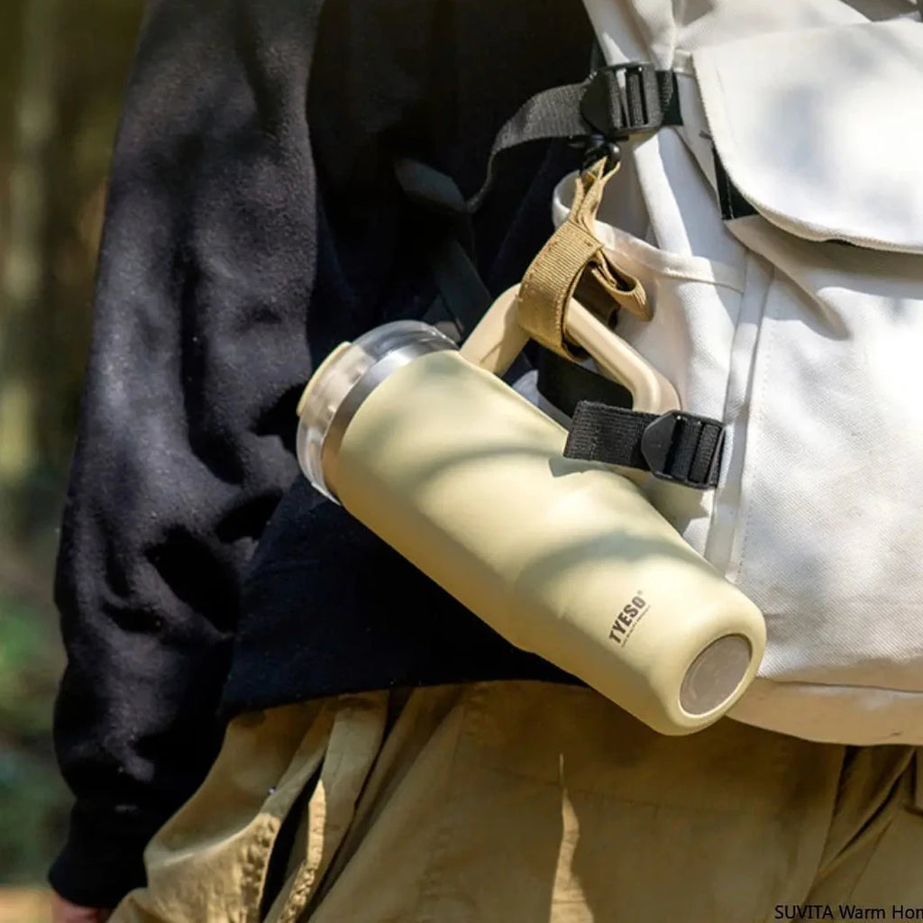 Thermobecher 0,9-1,2L Griff Strohhalm Edelstahl Vakuum Isoliert Auto Kaffee