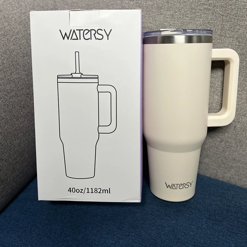 Thermobecher 0,9-1,2L Griff Strohhalm Edelstahl Vakuum Isoliert Kaffee