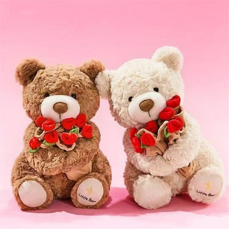 Teddybär mit Rosen Kawaii Plüsch Weich Romantisches Geschenk Valentinstag