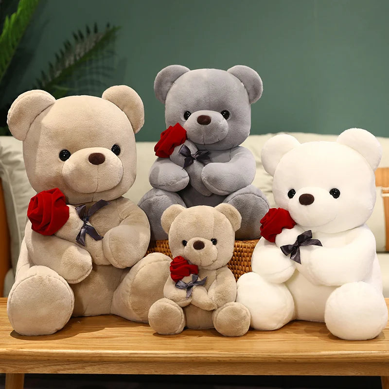 Teddybär mit Rosen Kawaii Plüsch Weich Romantisches Geschenk Valentinstag