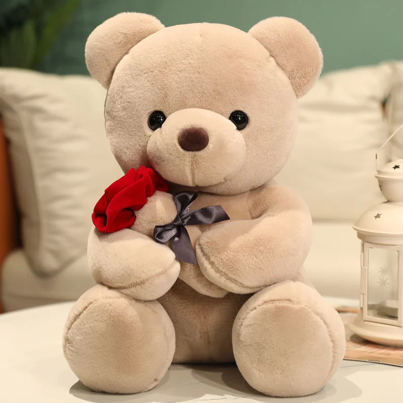 Teddybär mit Rosen Kawaii Plüsch Weich Romantisches Geschenk Valentinstag