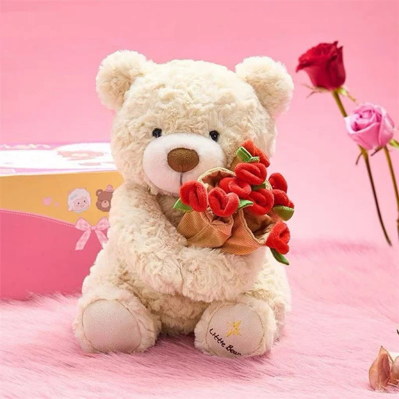 Teddybär mit Rosen Kawaii Plüsch Weich Romantisches Geschenk Valentinstag