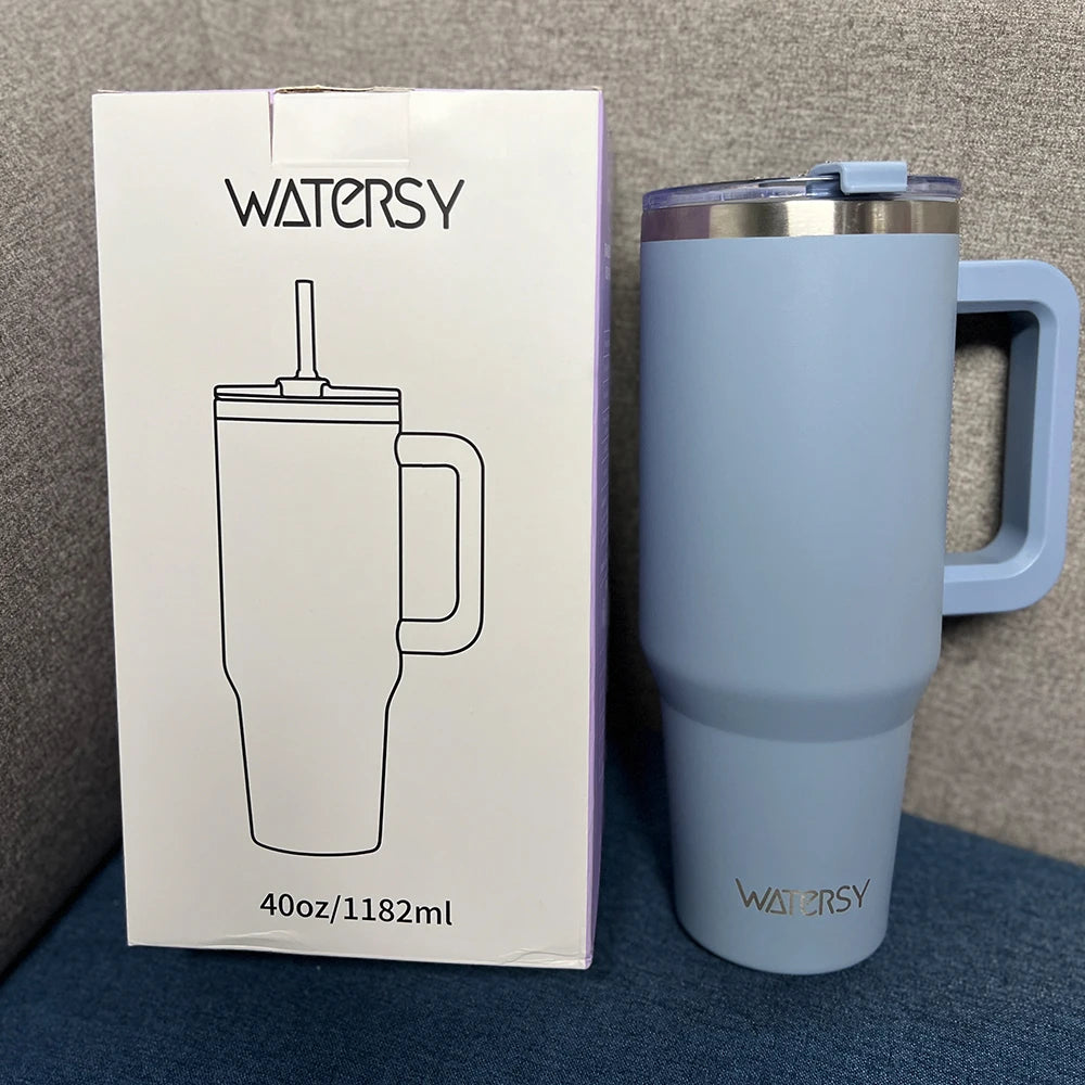 Thermobecher 0,9-1,2L Griff Strohhalm Edelstahl Vakuum Isoliert Kaffee