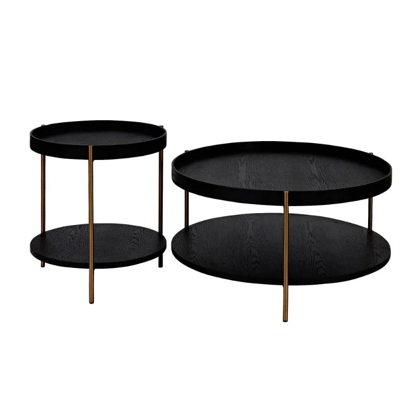 Couchtisch-Set 2-teilig Rund Modern Verschachtelt Wohnzimmer Beistelltisch Schwarz