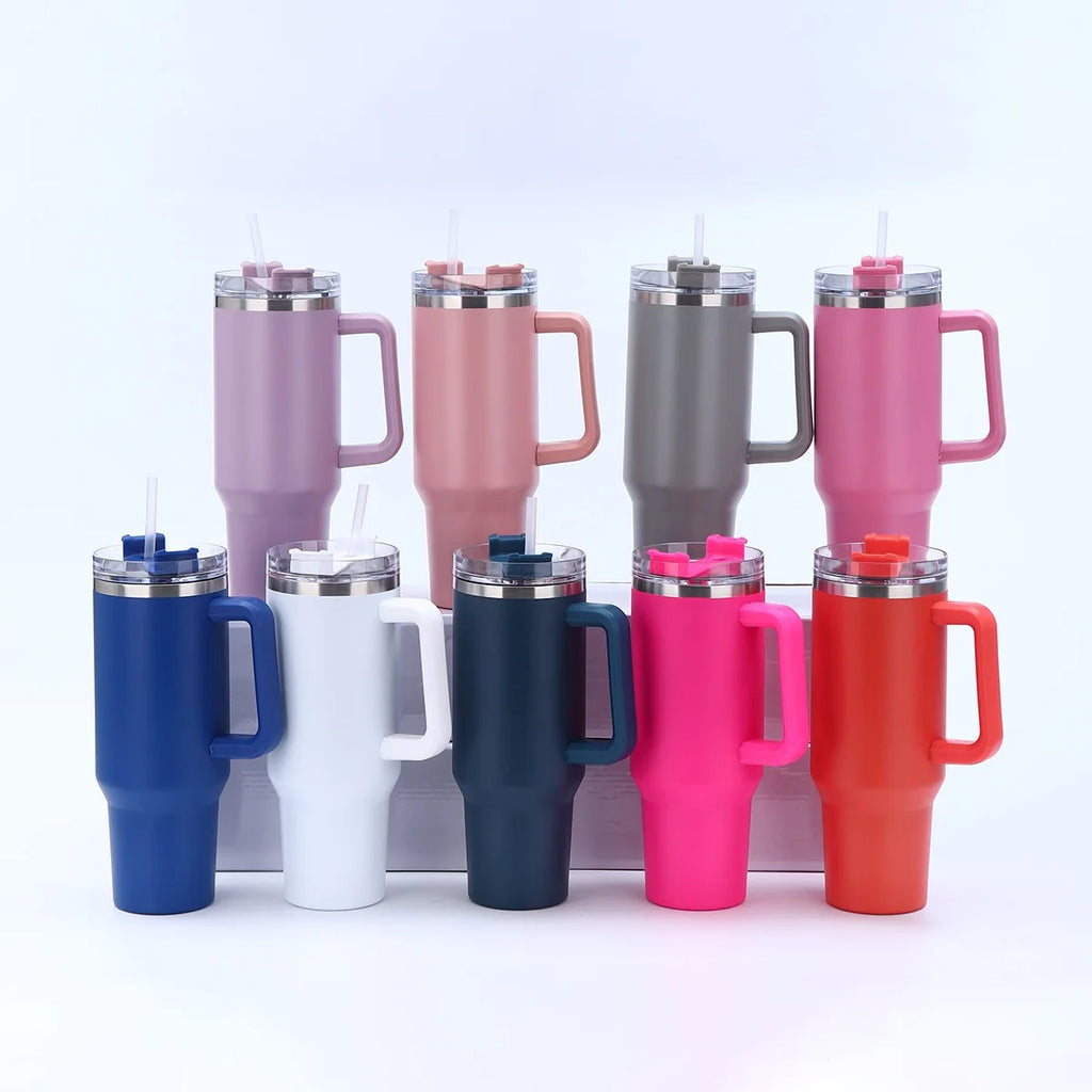 Trinkbecher 1,2L Leopard-Muster Edelstahl Strohhalm Tragbar Auto Wasserflasche