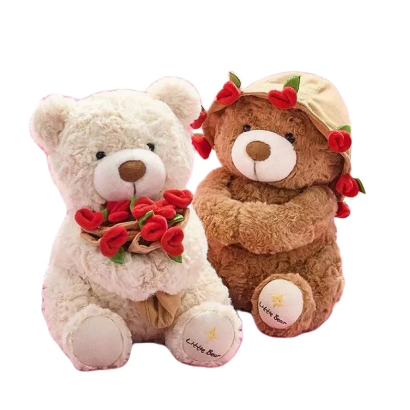Teddybär mit Rosen Kawaii Plüsch Weich Romantisches Geschenk Valentinstag