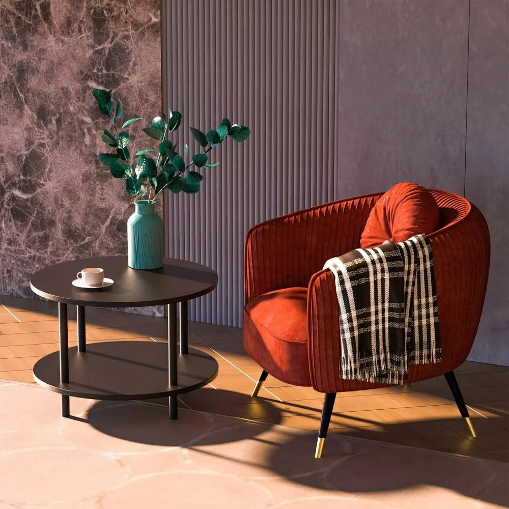 Couchtisch Rund 2-Ebenen Kompakt Ablage Schwarz Holz Metall Kleine Räume