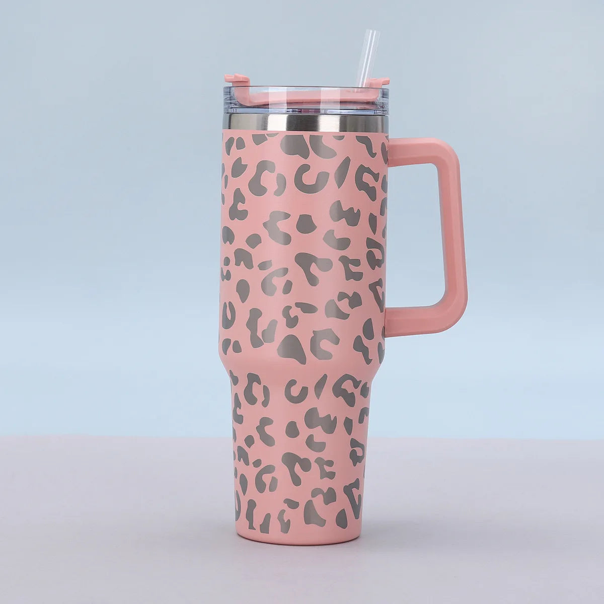 Trinkbecher 1,2L Leopard-Muster Edelstahl Strohhalm Tragbar Auto Wasserflasche