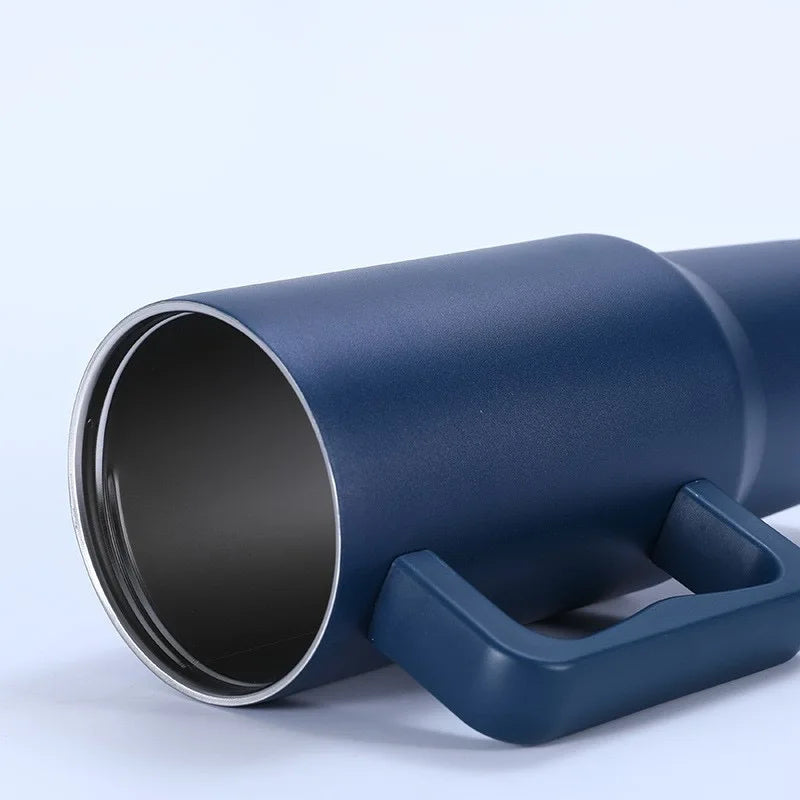 Trinkbecher 1,2L Leopard-Muster Edelstahl Strohhalm Tragbar Auto Wasserflasche