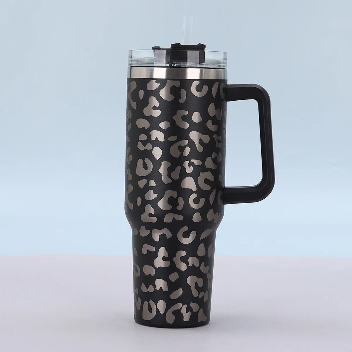 Trinkbecher 1,2L Leopard-Muster Edelstahl Strohhalm Tragbar Auto Wasserflasche