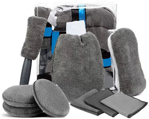 9Pcs Car Wash Cleaning Kits Microfiber Towels Blush Sponge Wash Glove Polish Care Applicator Pads Auto Detailing Washing Tools